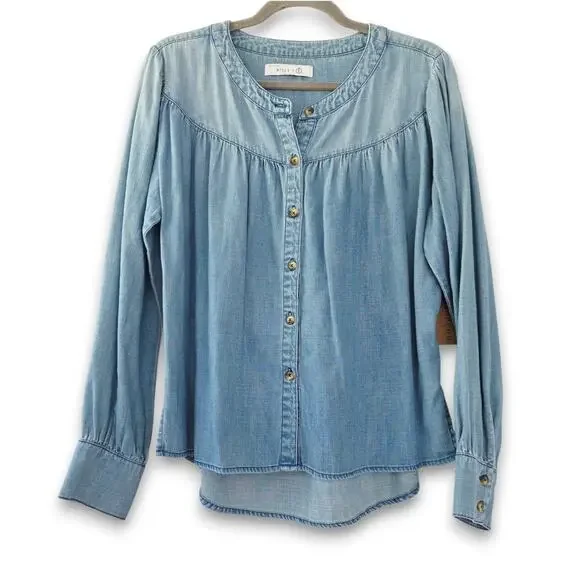 new! Billy T Pool Stripes Shirt Denim M Casual Top Blue Jean NWT Western Country - Picture 1 of 11